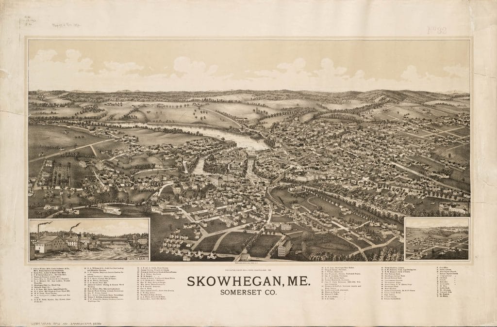 An antique map of Skowhegan, Maine